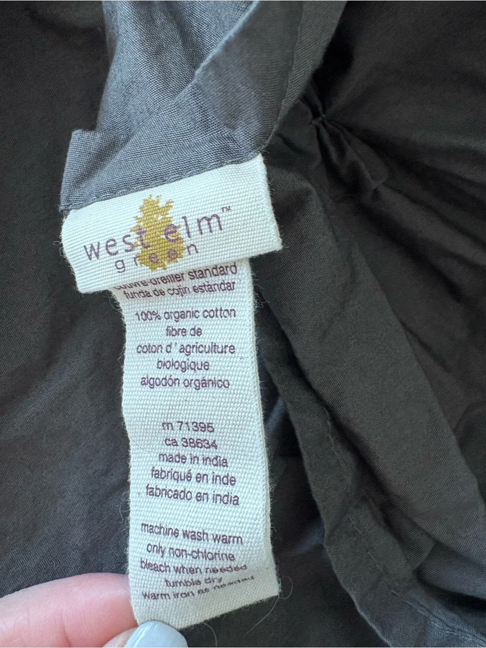 West Elm Charcoal Gray Organic Cotton Duvet Cover twin with euro and standard